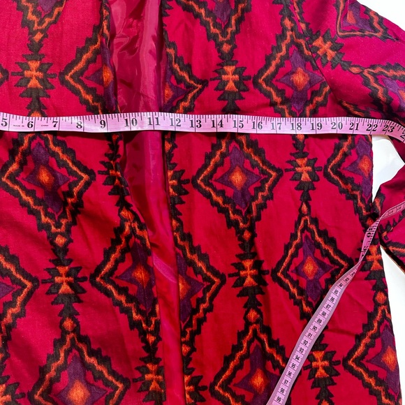 Kasper Red Southwestern Aztec Print Linen Rayon Blend Open Front Blazer Size 14 - Picture 13 of 14